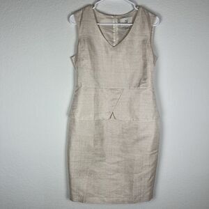 AG Phillips Dress 10 Sheath Metallic Cream Silk Work Career Cocktail Peplum​​​‎